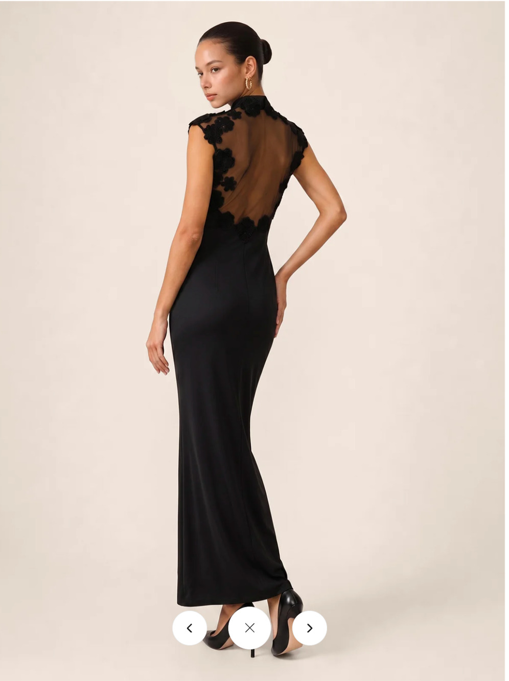 NWT Commense Floral Appliqué Sheer Back Mandarin Collar Maxi Dress Sz M